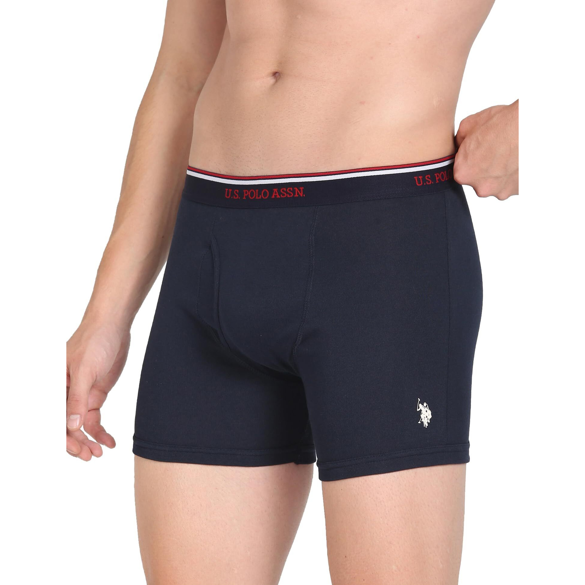 U.S. POLO ASSN. Men's Pure Cotton Mid Rise Solid 1667 Boxer Breifs-Pack of 3 Trunks I667-P3_Black|Grey Melange|Navy