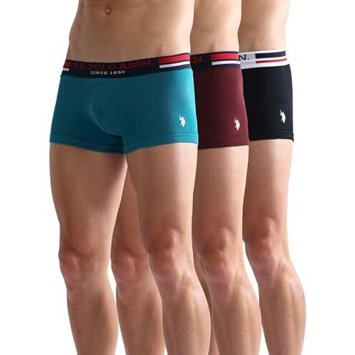 U.S. POLO ASSN. Men's Cotton Blend Classic Solid Trunks (Pack of 3) (I641-P3_T Blue-Black-W Red