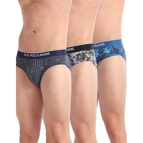 U.S. POLO ASSN. Men's Cotton Blend Classic Printed Briefs (Pack of 3) (OEB01-P3_Blue-Navy-Black