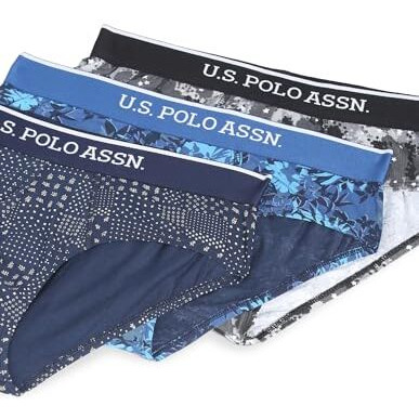 U.S. POLO ASSN. Men's Cotton Blend Classic Printed Briefs (Pack of 3) (OEB01-P3_Blue-Navy-Black