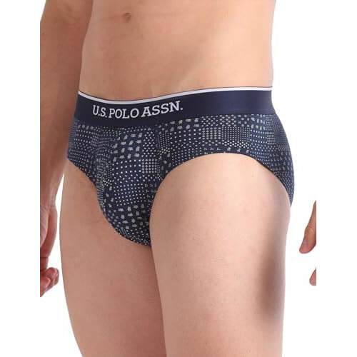 U.S. POLO ASSN. Men's Cotton Blend Classic Printed Briefs (Pack of 3) (OEB01-P3_Blue-Navy-Black
