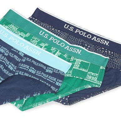 U.S. POLO ASSN. Men's Cotton Blend Classic Printed Briefs (Pack of 3) (OEB01-P3_Blue-Navy-Green