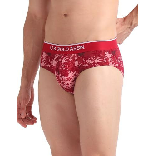 U.S. POLO ASSN. Men's Cotton Blend Classic Printed Briefs (Pack of 3) (OEB01-P3_Blue-Red-Grey