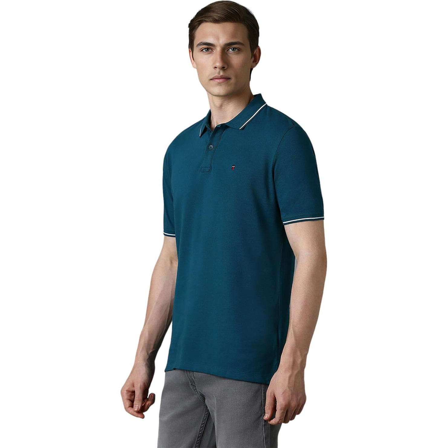 Louis Philippe Men's Solid Slim Fit T-Shirt (LRKPNSLFT33450_Turquoise