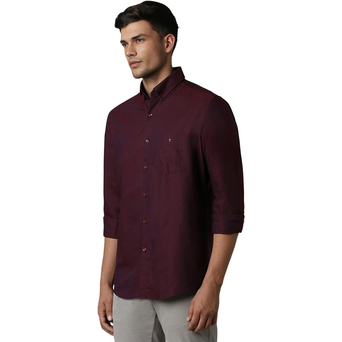 Louis Philippe Men's Solid Slim Fit Shirt (LYSFCSLPM88253_Wine