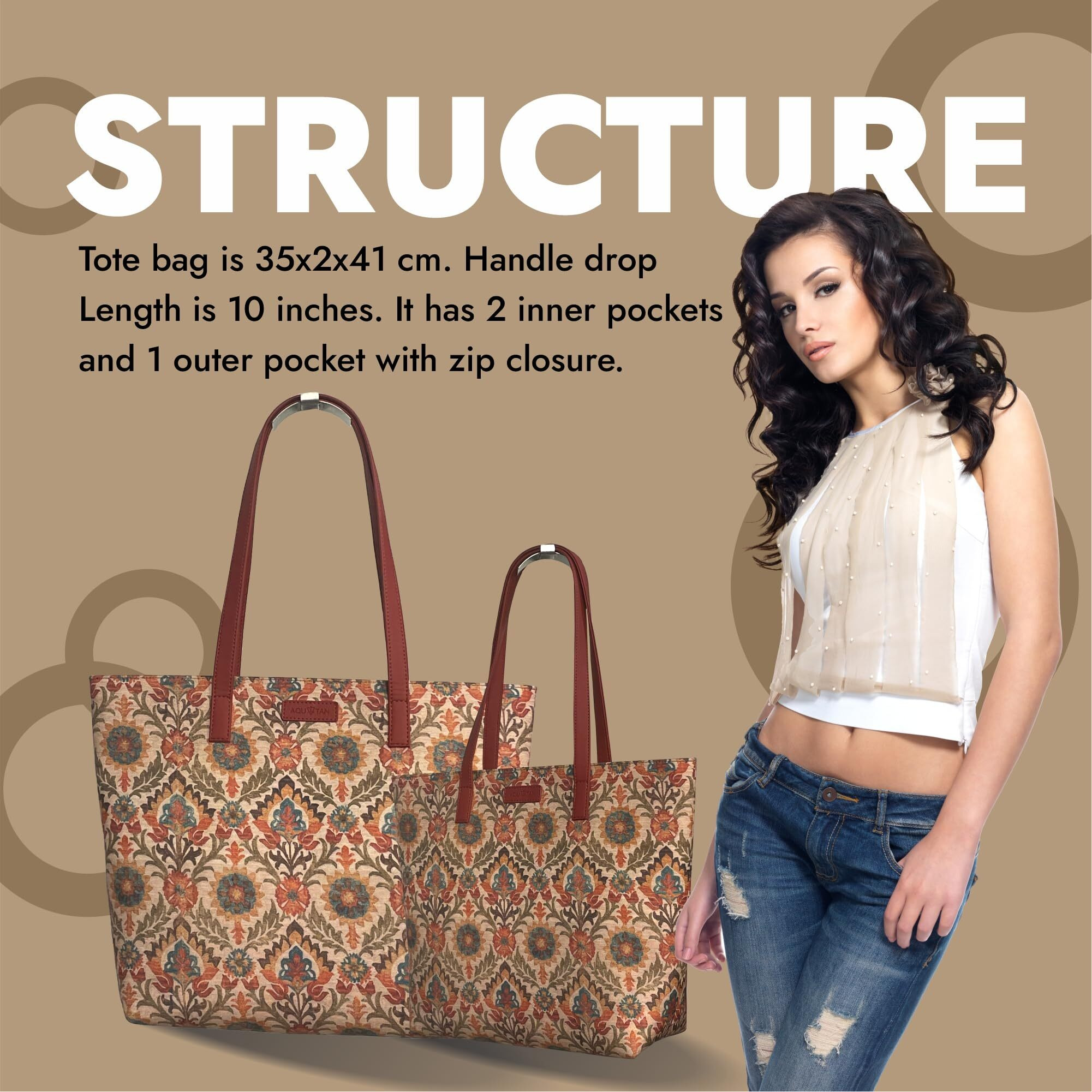 Aquatan Canvas Block and Floral printed Tote Bag for women office use spacious work tote big size stylish big handbags for women (Dark Red Printed)