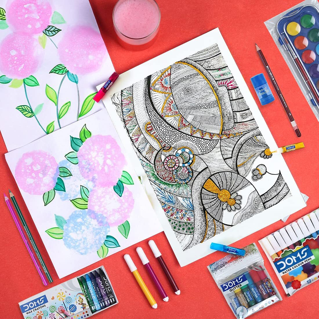 Doms Painting Kit | Perfect Value Pack | Kit for School Essentials | Gifting Range for Kids | Combination of 9 Painting & Coloring Items | Pack of 1 Multicolor
