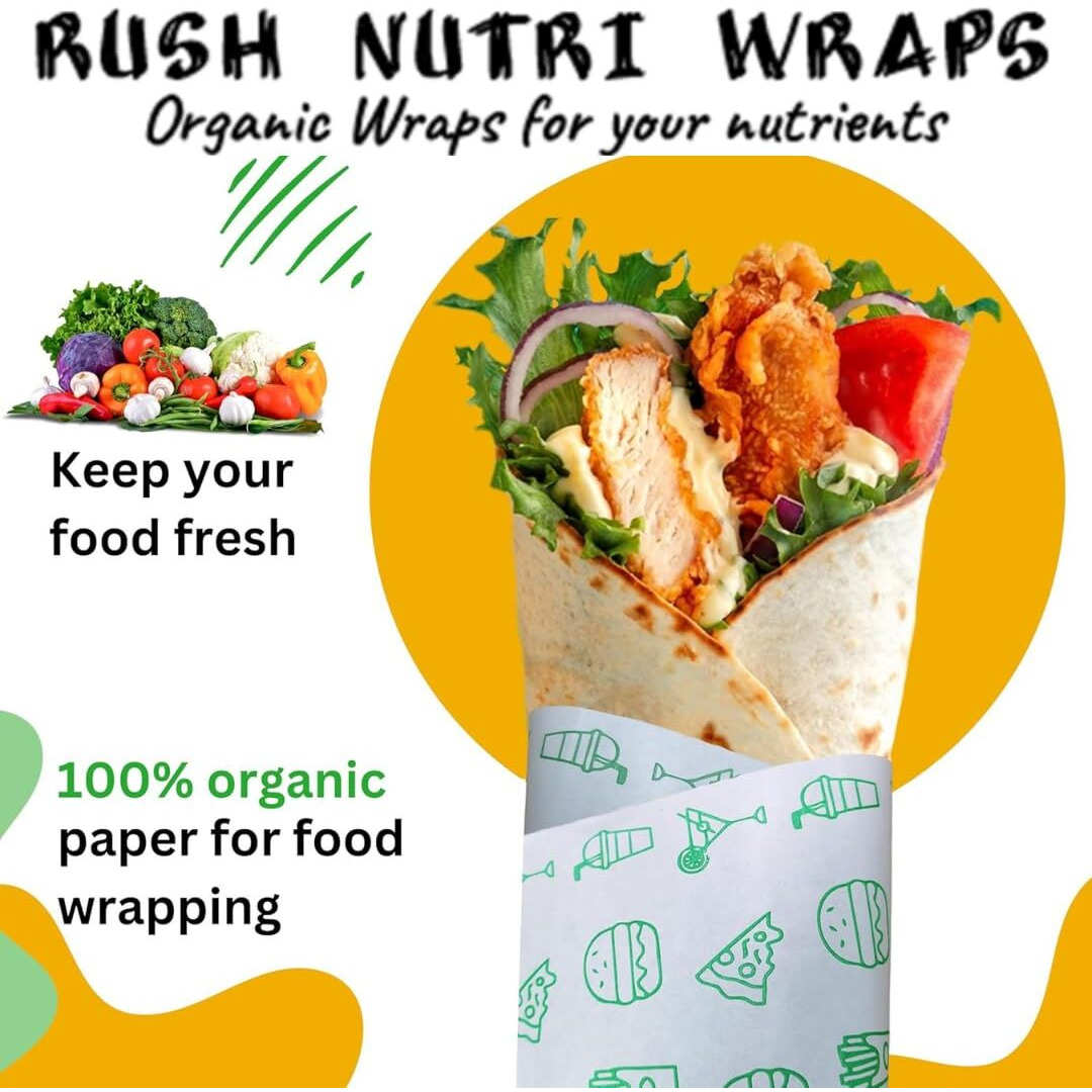 Rush Premium 50 Mtr Nutri Wrap Food Wrapping Paper Roll with Sealing Sticker, Non-Sticky Butter Paper Roll for Roti Use as Parchment Paper for baking cake, Kitchen Roll Paper or roti clothes wrap