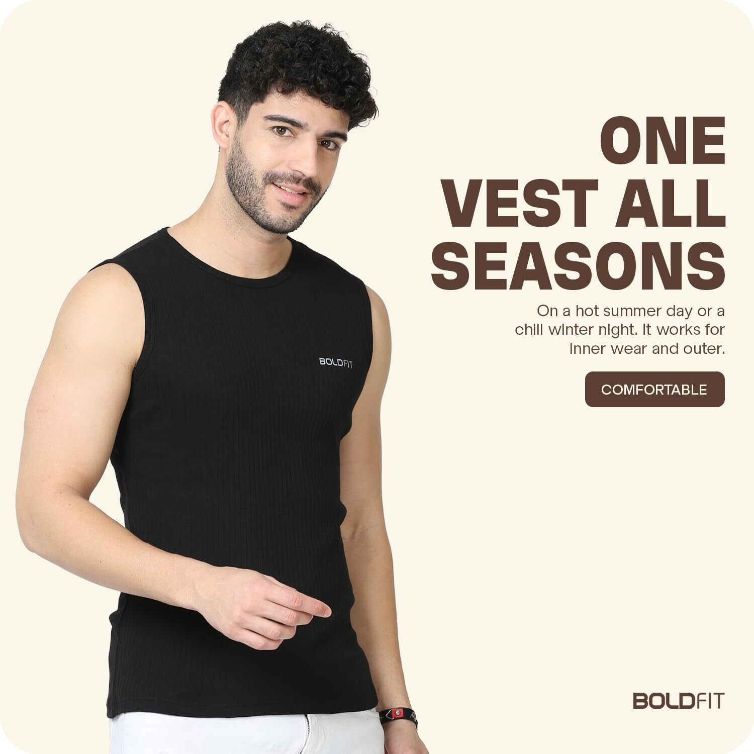Boldfit Vest for Men Regular Fit Sleeveless Tshirt Breathable Sando Gym Lightweight T Shirts Comfortable Wear Vests XL Black