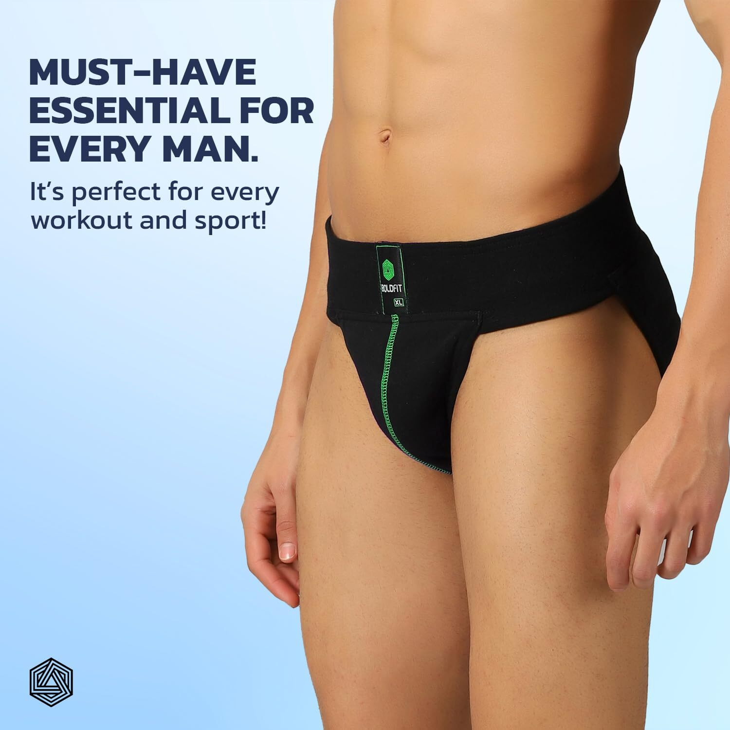 Boldfit Men's Cotton Blend Briefs Solid (Pack of 1) (GYMSUPPORTERBLACKGREEN-L_Green