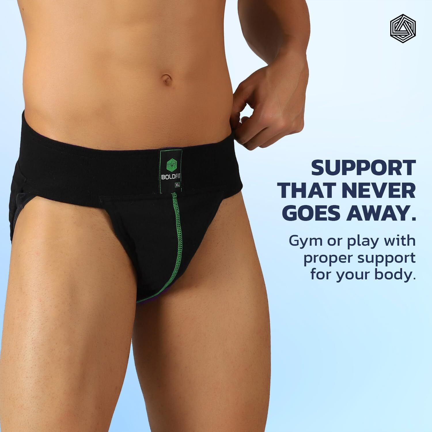 Boldfit Men's Cotton Blend Briefs Solid (Pack of 1) (GYMSUPPORTERBLACKGREEN-L_Green