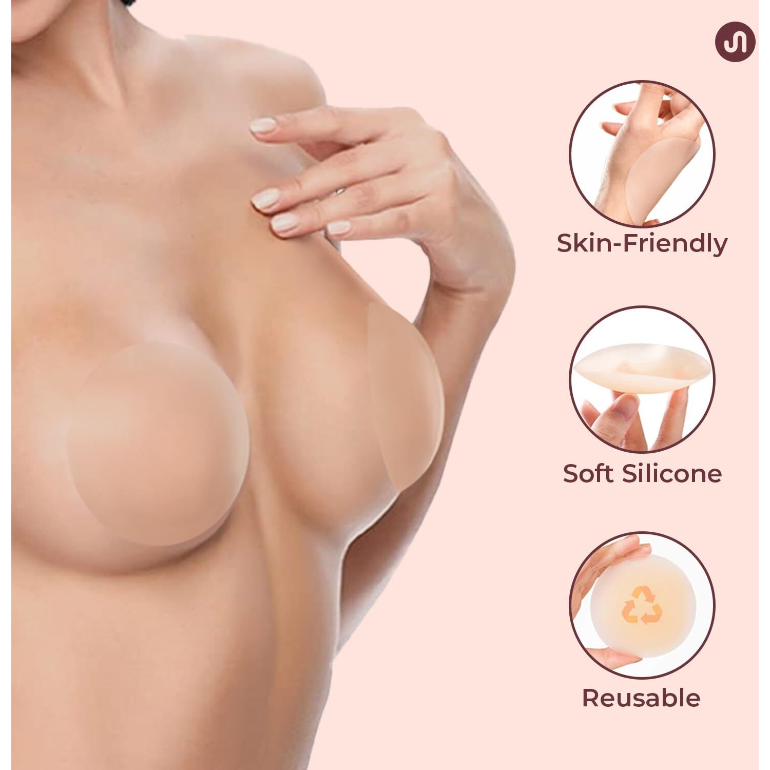 Bodyband Boob Tape Reusable for Women with Nipple Cover 1 Pair Breast Tape Breast Lift for Strapless Dress Nipple Tape for Women Silicone Nipple Pasties Combo Beige