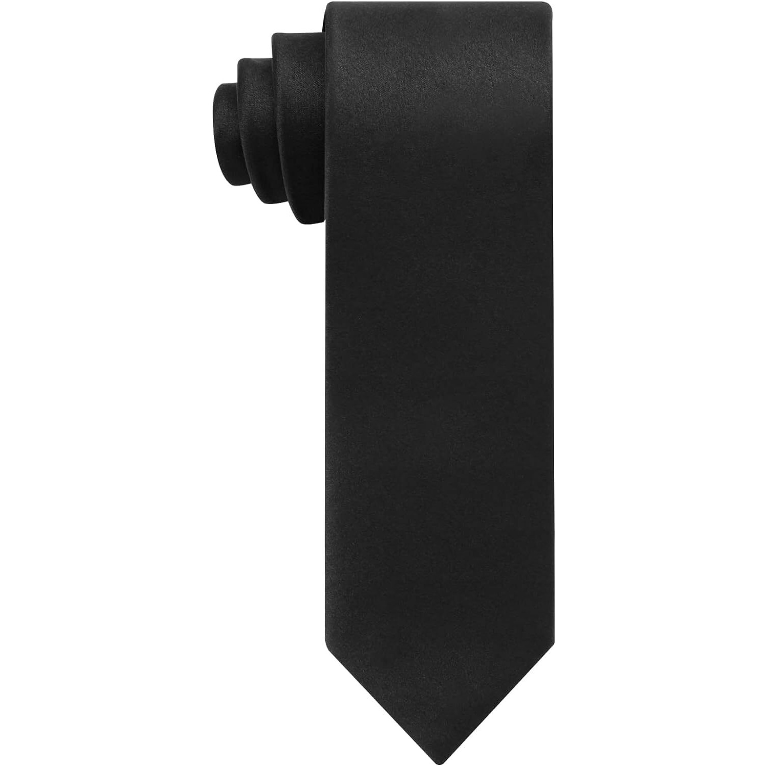 Bureaucrat Mens Tie Solid Color Plain Silk Satin Elegant Classy Colored Formal Necktie with Pocket Square Standard Slim Regular and Skinny Width for Office,Interview, Wedding Formal Dress (Black)
