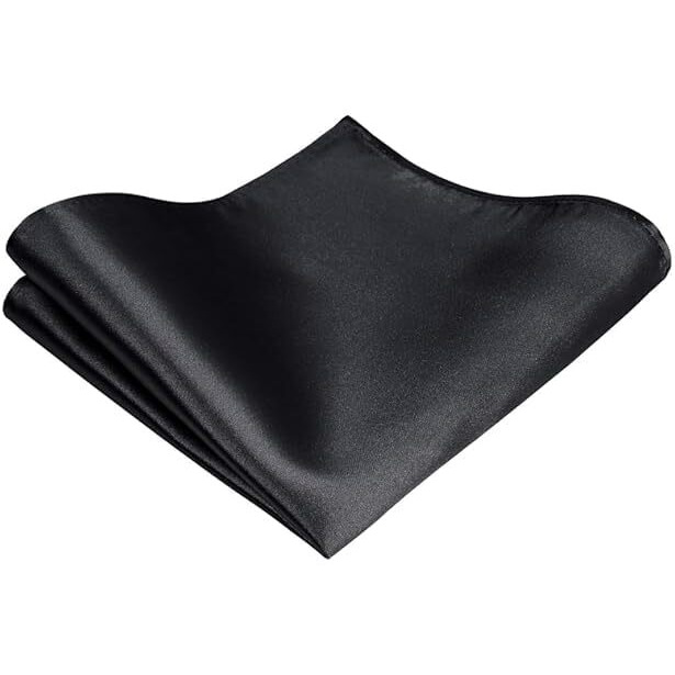 Bureaucrat Mens Tie Solid Color Plain Silk Satin Elegant Classy Colored Formal Necktie with Pocket Square Standard Slim Regular and Skinny Width for Office,Interview, Wedding Formal Dress (Black)