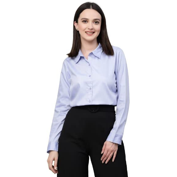 Style Quotient Women Solid Blue Chambray Formal Shirt