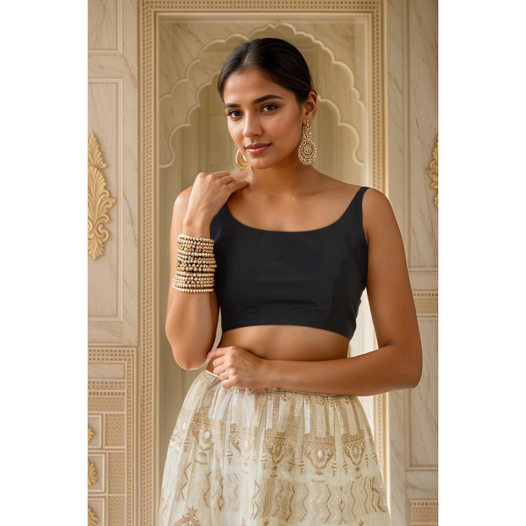 Soch Women Satin Solid Sleeveless Blouse(Black_34)