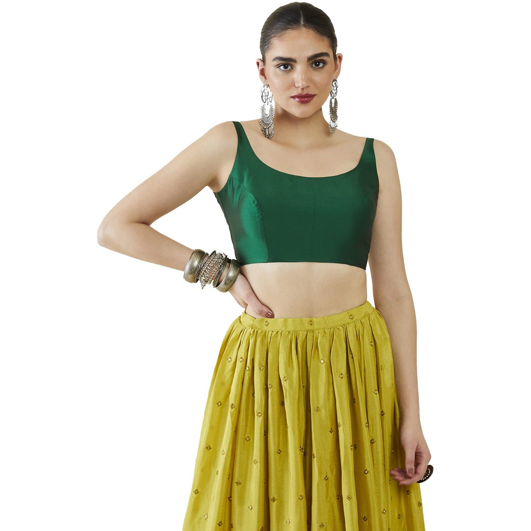 Soch Satin Womens Green Taffeta Solid Sleeveless Blouse,34