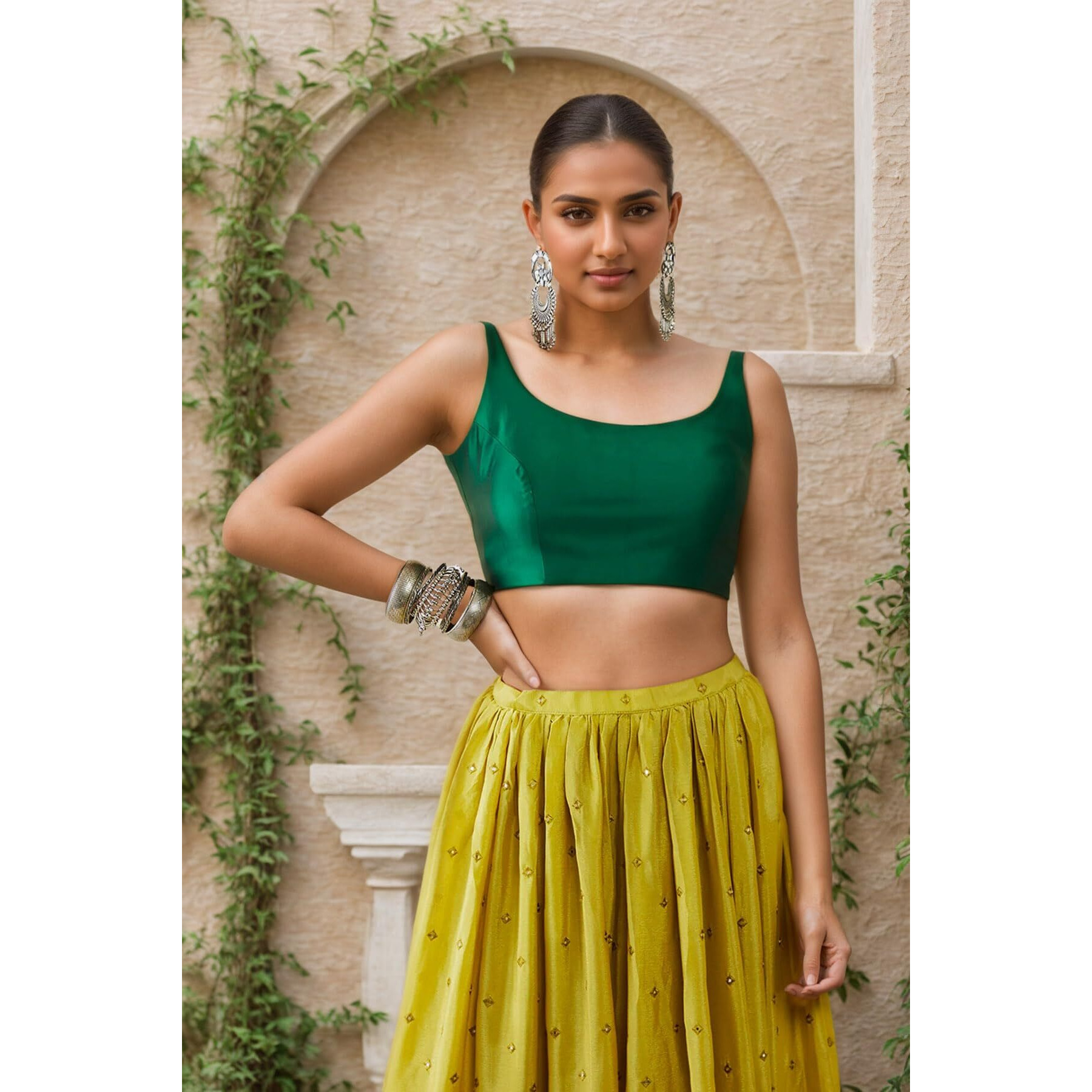 Soch Satin Womens Green Taffeta Solid Sleeveless Blouse,34