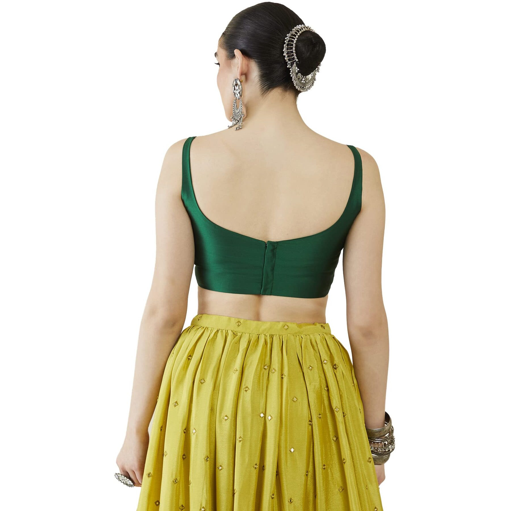 Soch Satin Womens Green Taffeta Solid Sleeveless Blouse,34