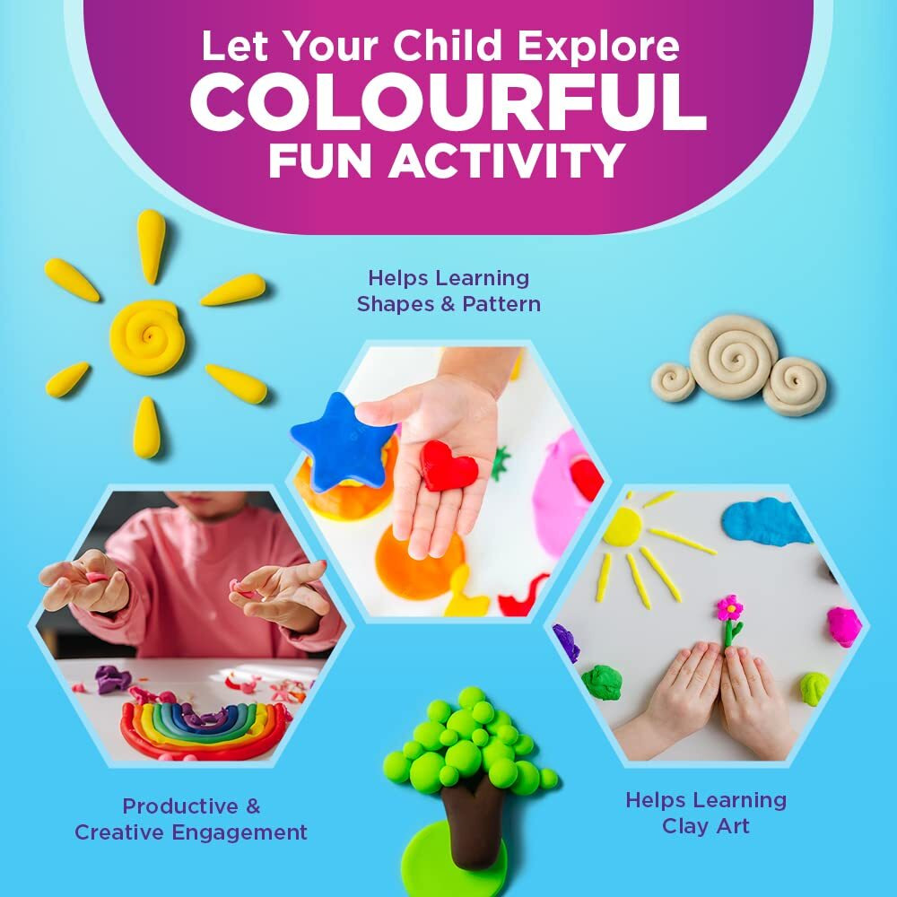 Cello ColourUp Clay Art Kit | Kids Art Kit with Non-Toxic Clay | Includes 12 Bright Clay Rods, 5 Molds, Cutter & Knife in Bucket Pack | Ideal for Birthdays, Return Gifts & New Year Gift | Multi-Colour
