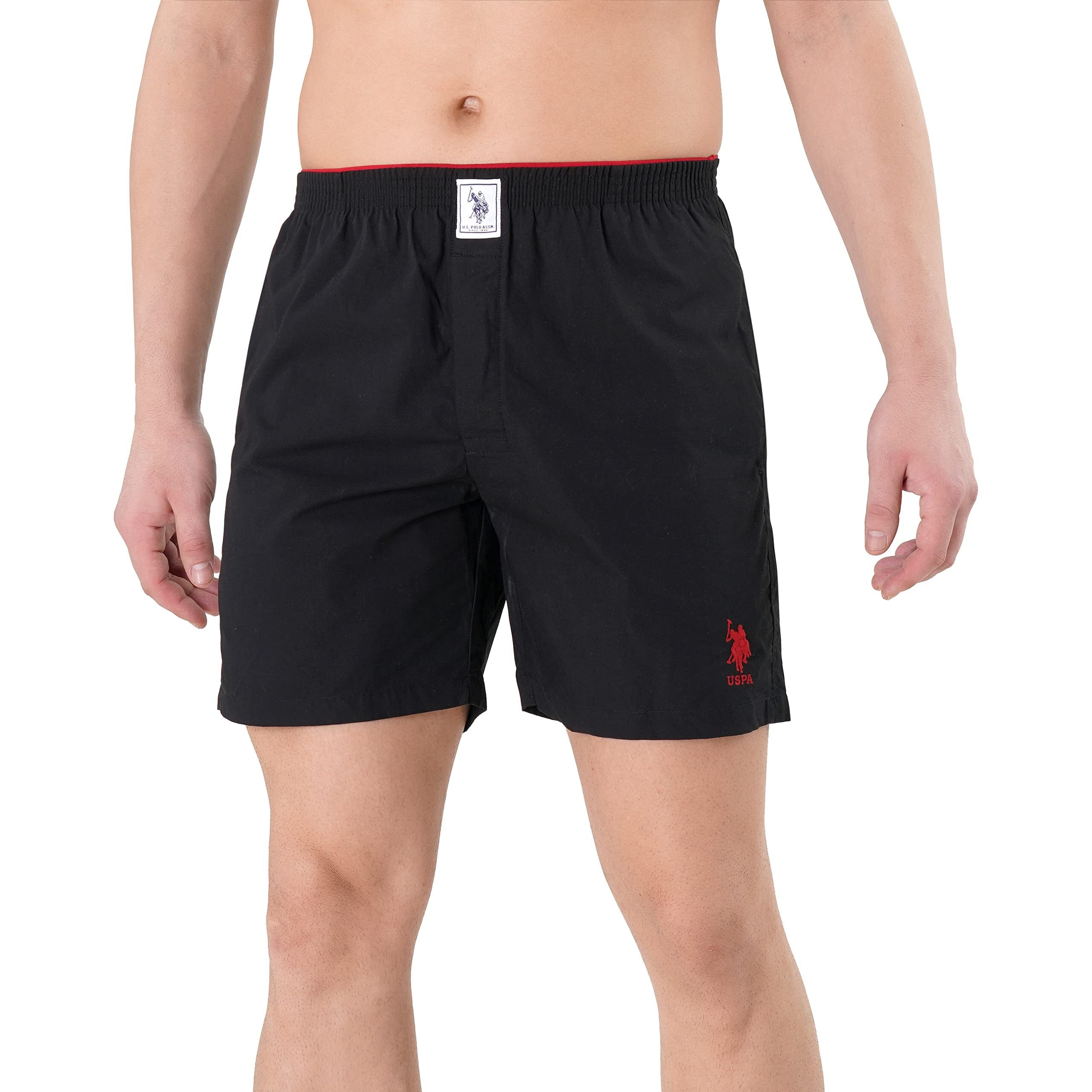 U.S. Polo Assn. Mens Pure Cotton Brushed Elastic I108 Boxers - Pack Of 1 (BLACK L)