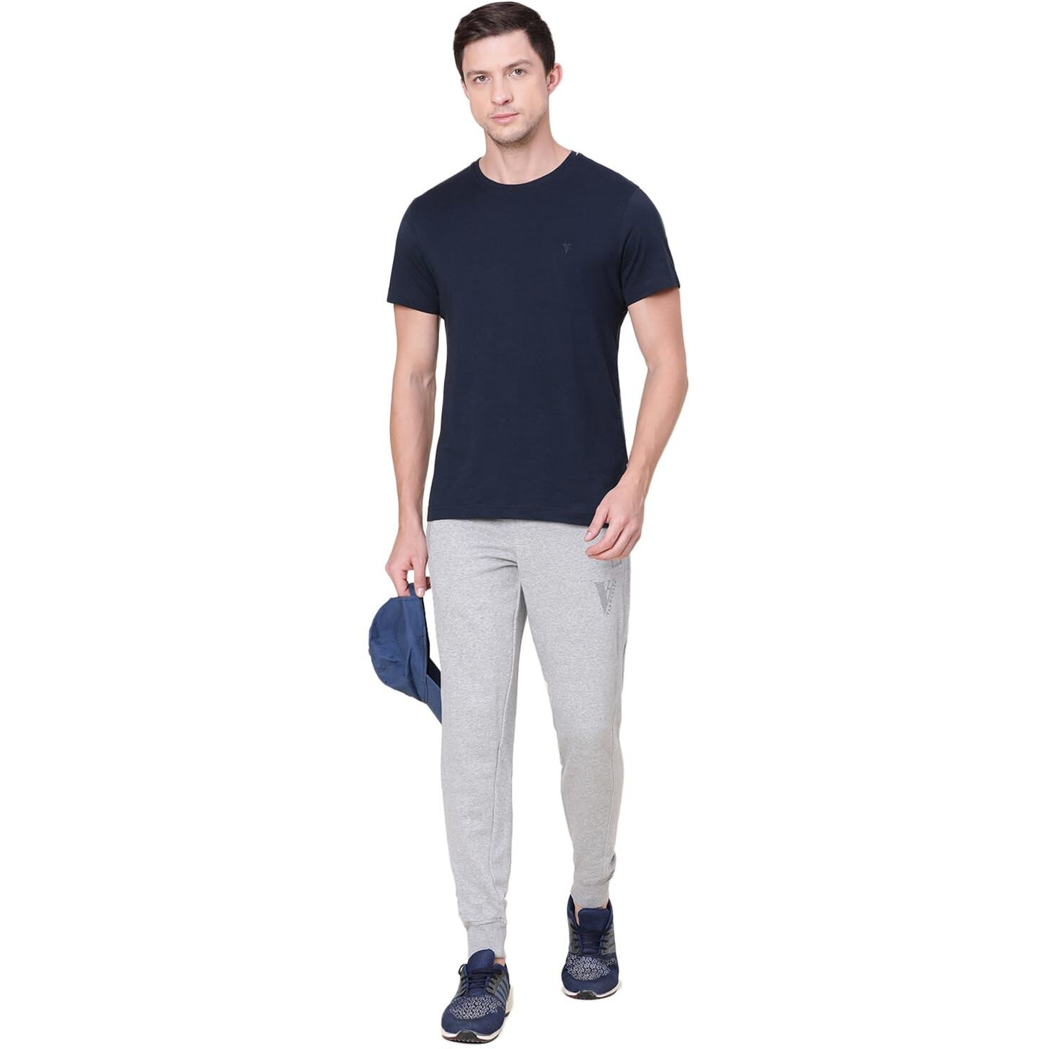 Van Heusen Athleisure Men Regular Fit Joggers - Cotton Rich - Smart Tech, Easy Stain Release, Anti Stat, Ultra Soft, Moisture Wicking_50044_Grey Melange_L