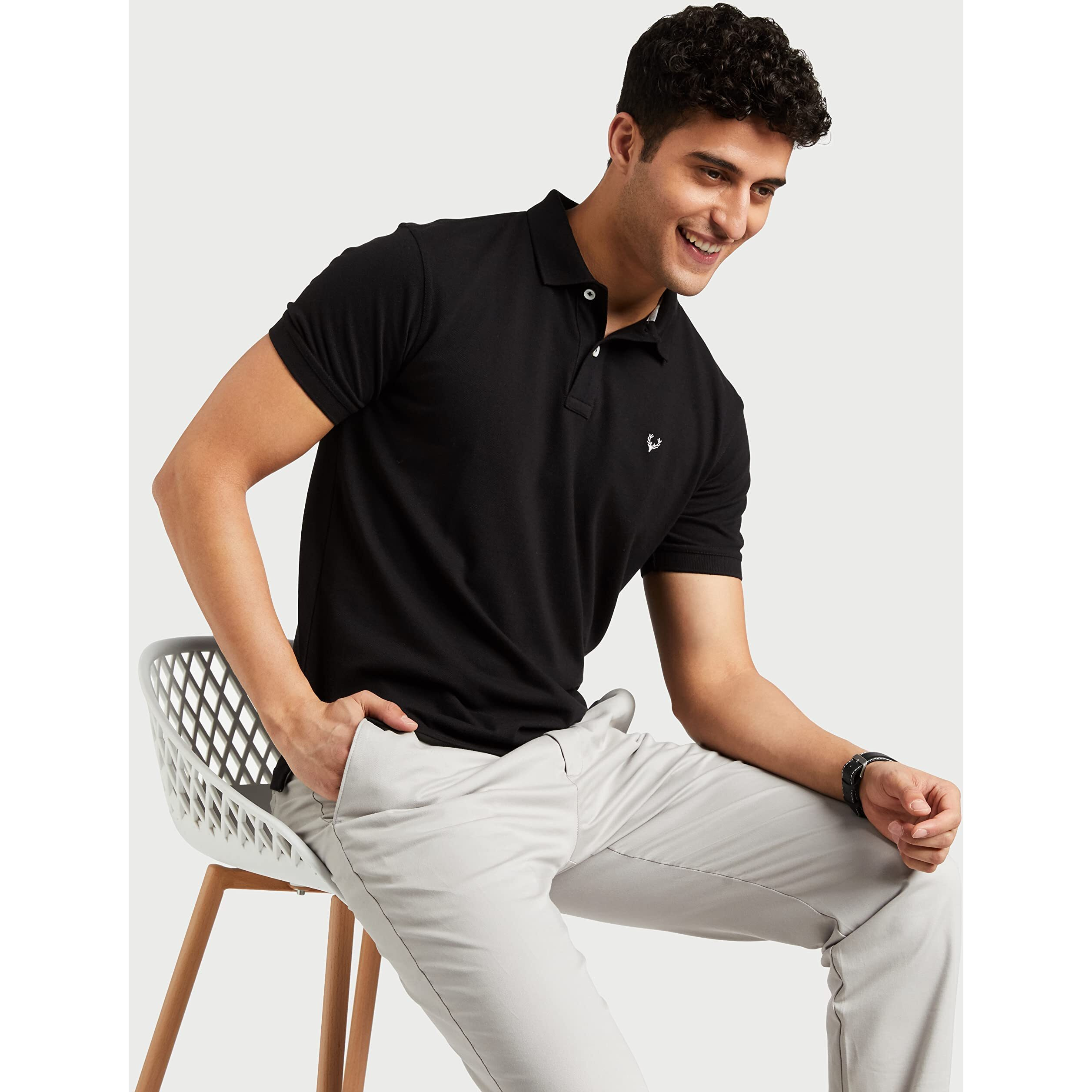 Allen Solly Men Jet Black Regular Fit Polo(AMKP317G04249_Jet Black_2XL)