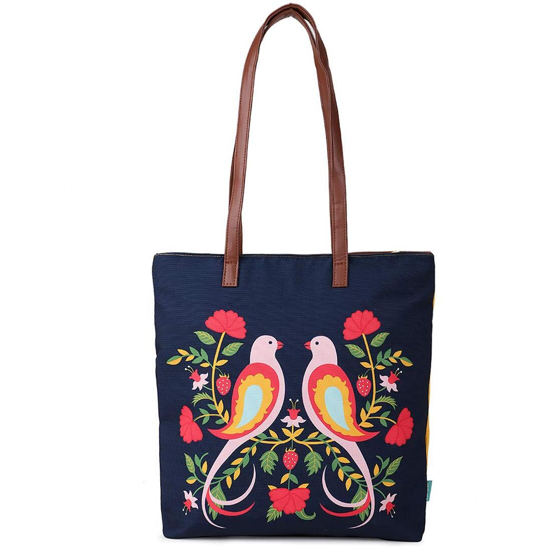 Chumbak Teal Killim Owl Tote Bag - Navy