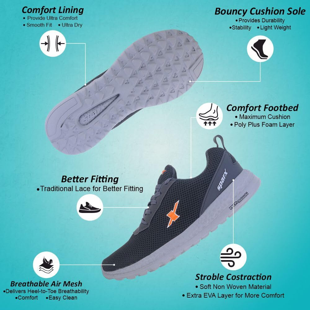 Sparx Mens SX0414G Greyorange Running Shoe - 10 UK (SX0414GGYOR0010)