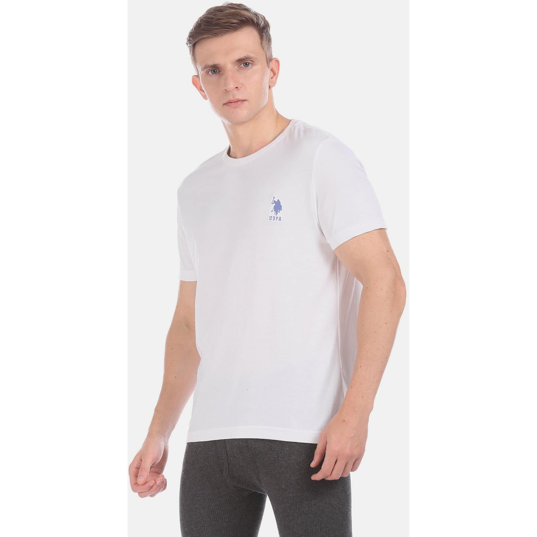 U.S. POLO ASSN. Mens Crew Neck Embroidered Logo I633 Lounge Regular Fit T-Shirt - Pack Of 1 (White L)