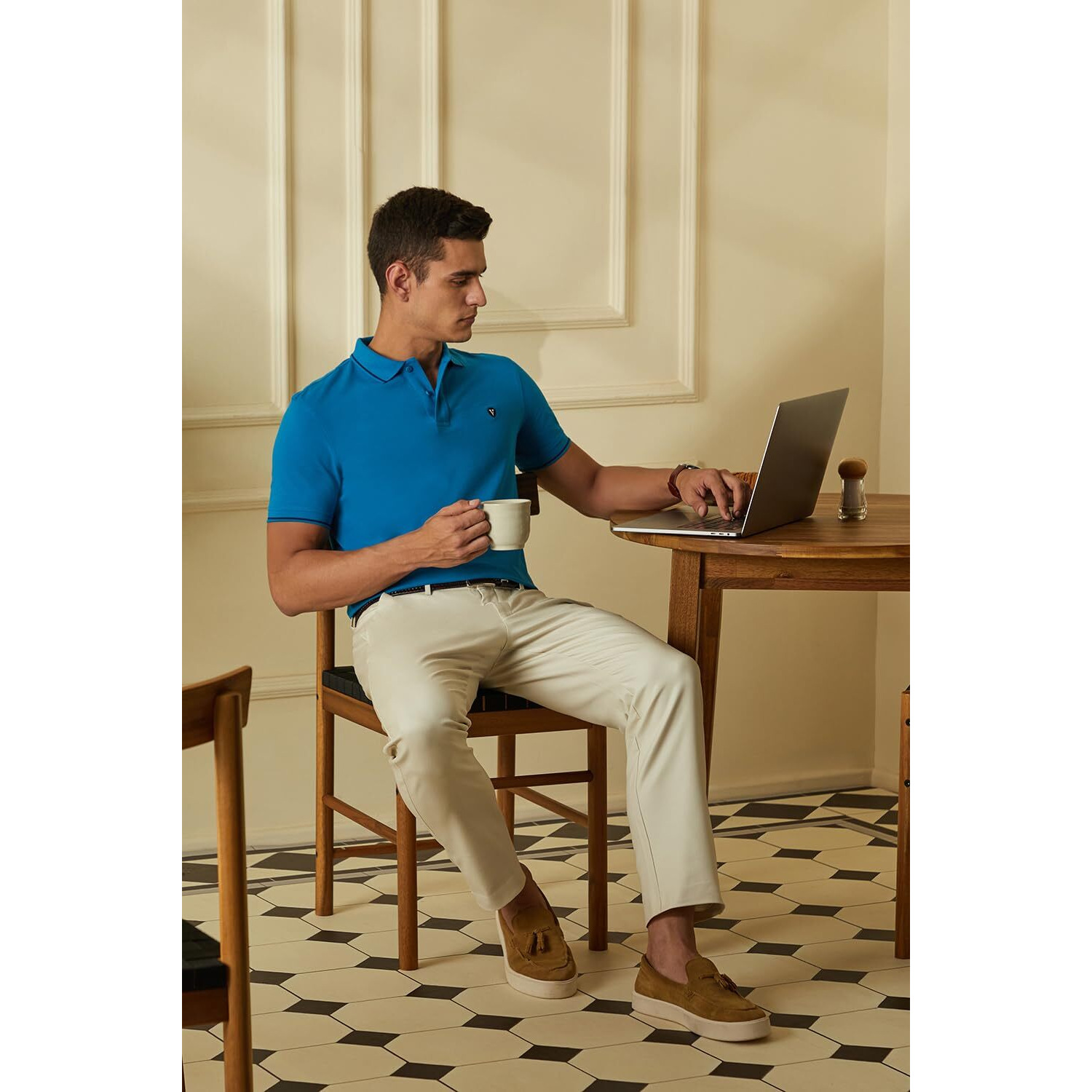 Van Heusen Men's Regular Fit Polo T-Shirt (VSKP517S011404_Blue XL)