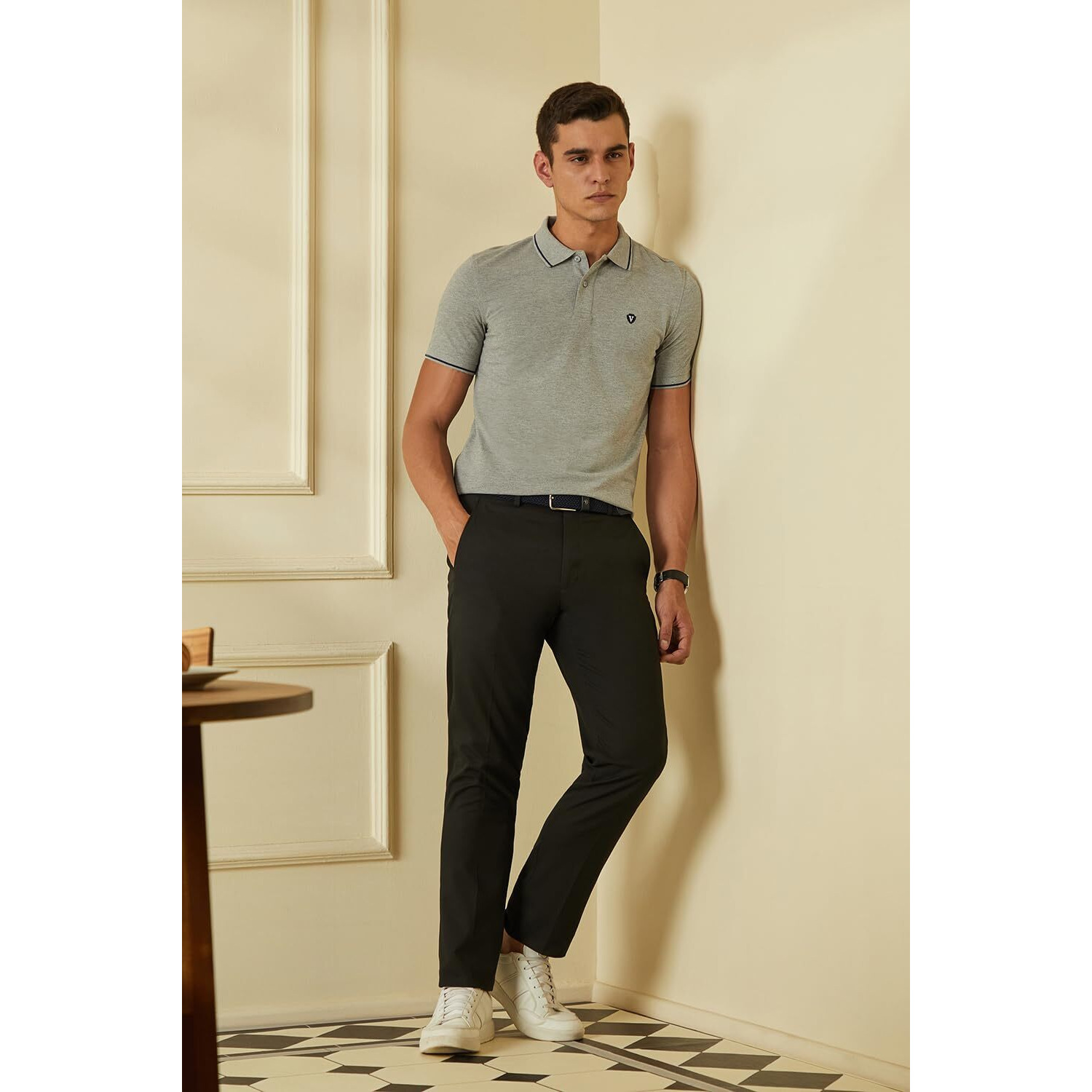 Van Heusen Men's Regular fit T-Shirt (VSKP517S011407_Grey Mlange L)