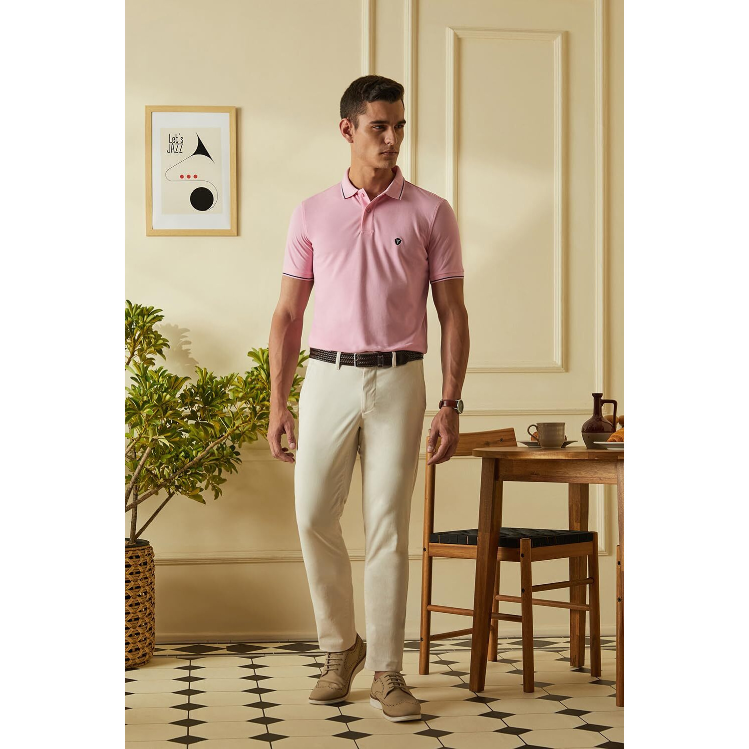 Van Heusen Men's Regular Fit Polo T-Shirt (VSKP517S011423_Pink L)