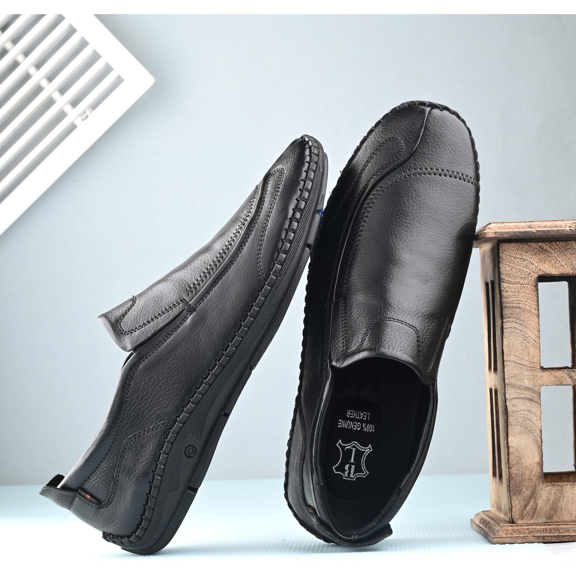 Blue Leather Men's 3939 Black Formal Shoes_8 UK (3939-1)