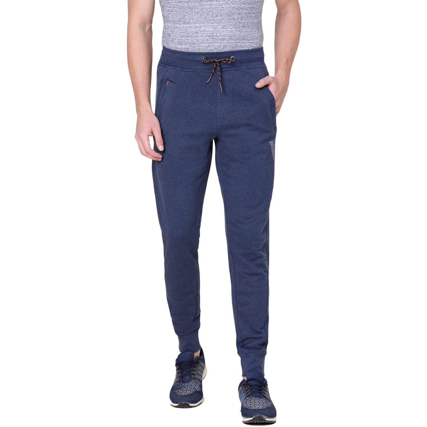 Van Heusen Athleisure Men Regular Fit Joggers - Cotton Rich - Smart Tech, Easy Stain Release, Anti Stat, Ultra Soft, Moisture Wicking_50044_Blue Melange_L