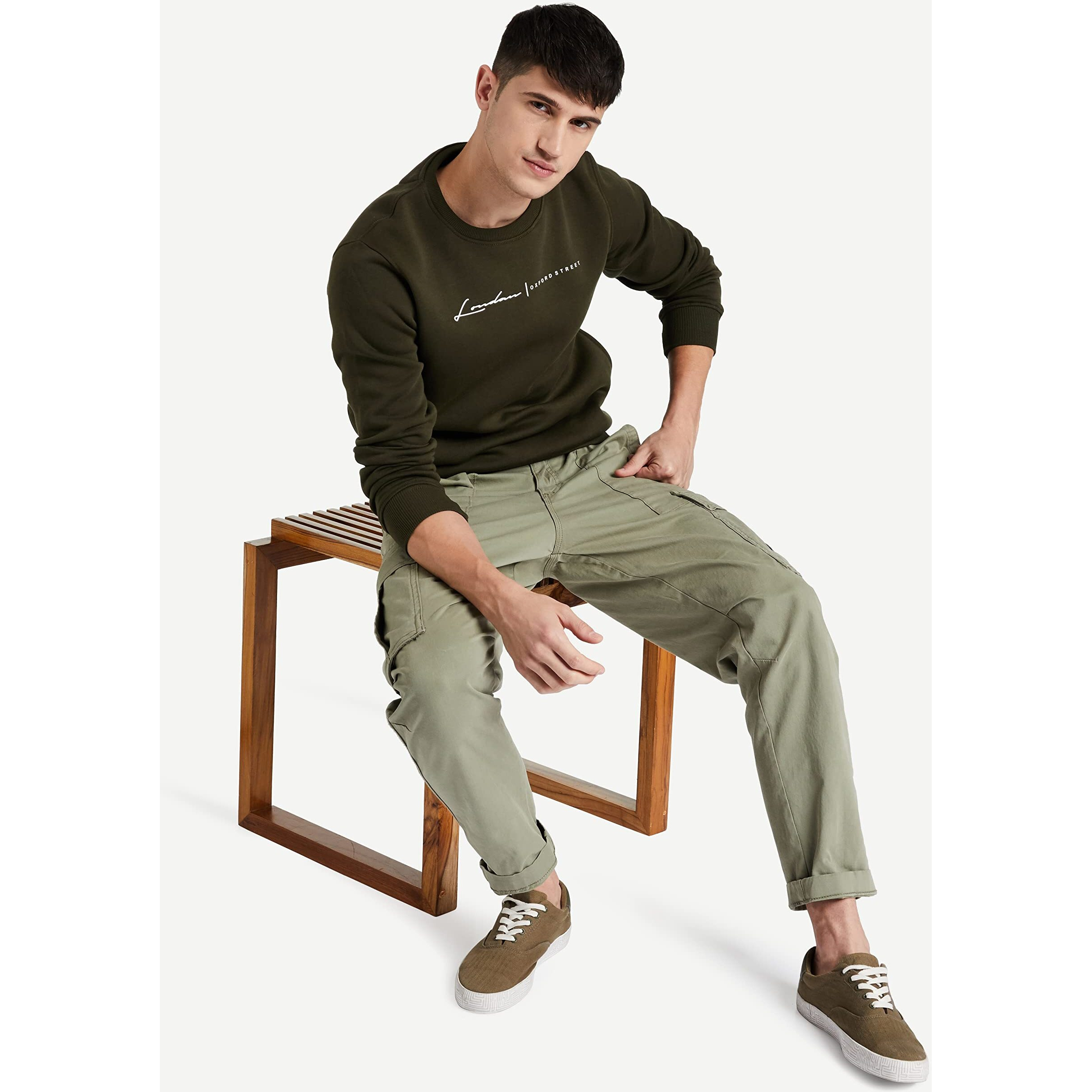 Qube By Fort Collins Men Cotton Round Neck Regular Sweatshirt 929241 SMU_Dark Olive_M_Dark Olive_M