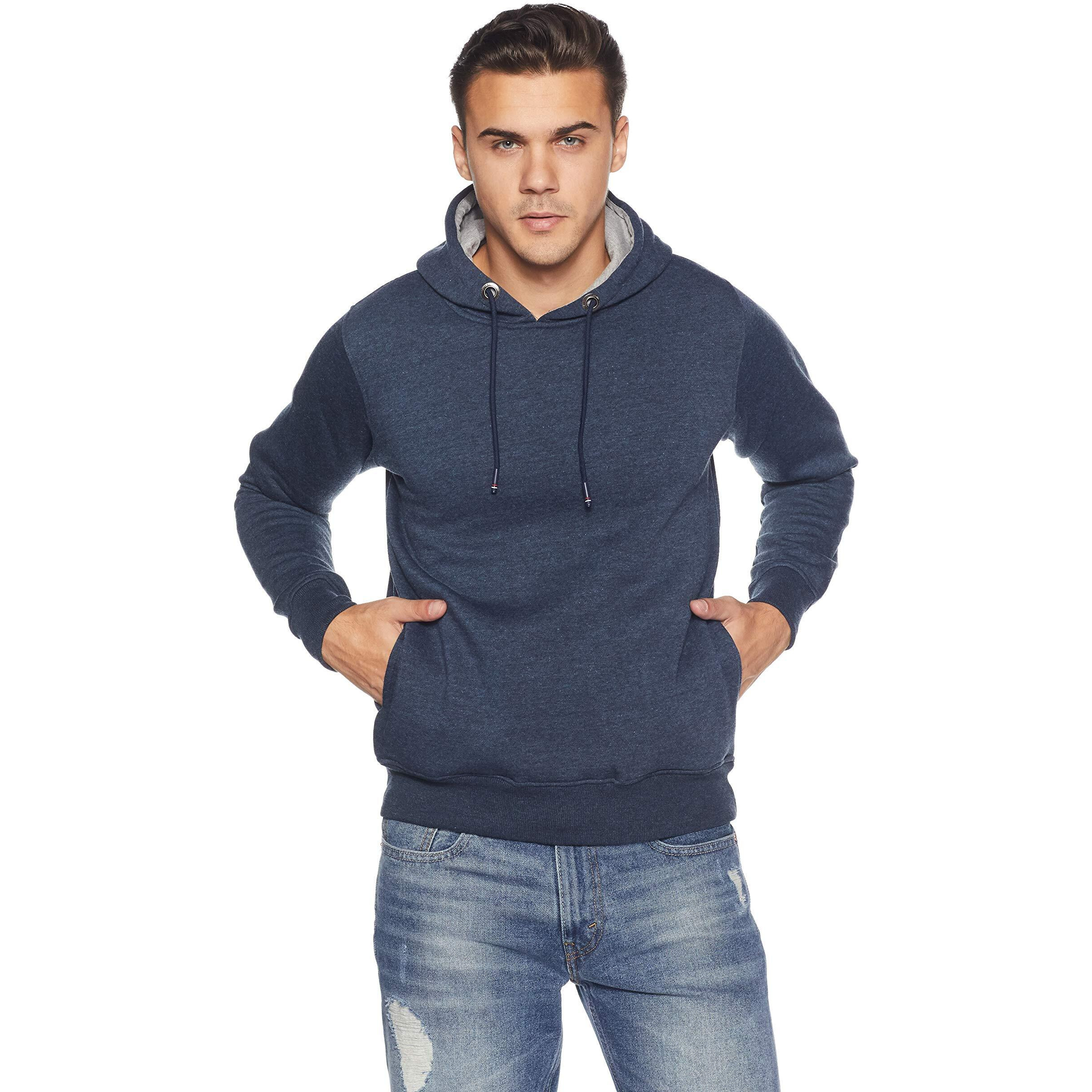 Qube By Fort Collins Men's Cotton Hooded Neck Regular Sweatshirt (929245 SMU_Indigo_M)