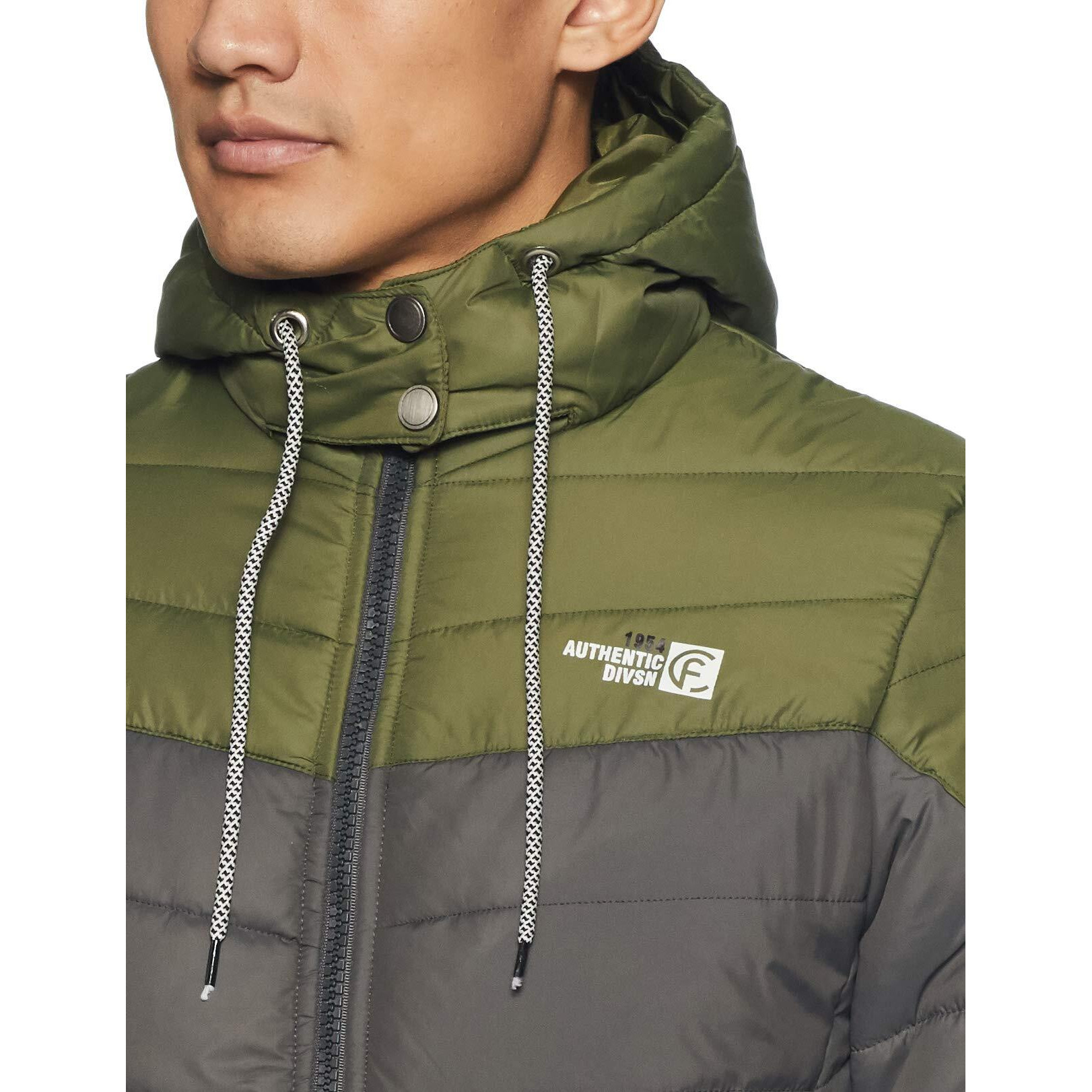 Qube By Fort Collins Men's Solid Nylon Short Length Jacket (430221AZ_Grey/Olive_XXL_Grey, Olive_2XL)