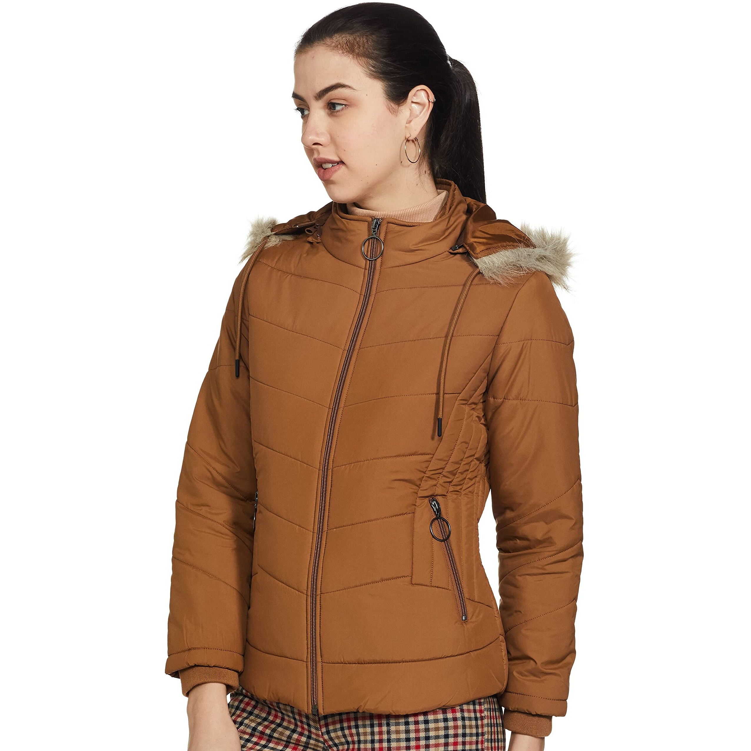 Qube By Fort Collins Women's Nylon Standard Length Parka Coat (39277Az_Tan_M)