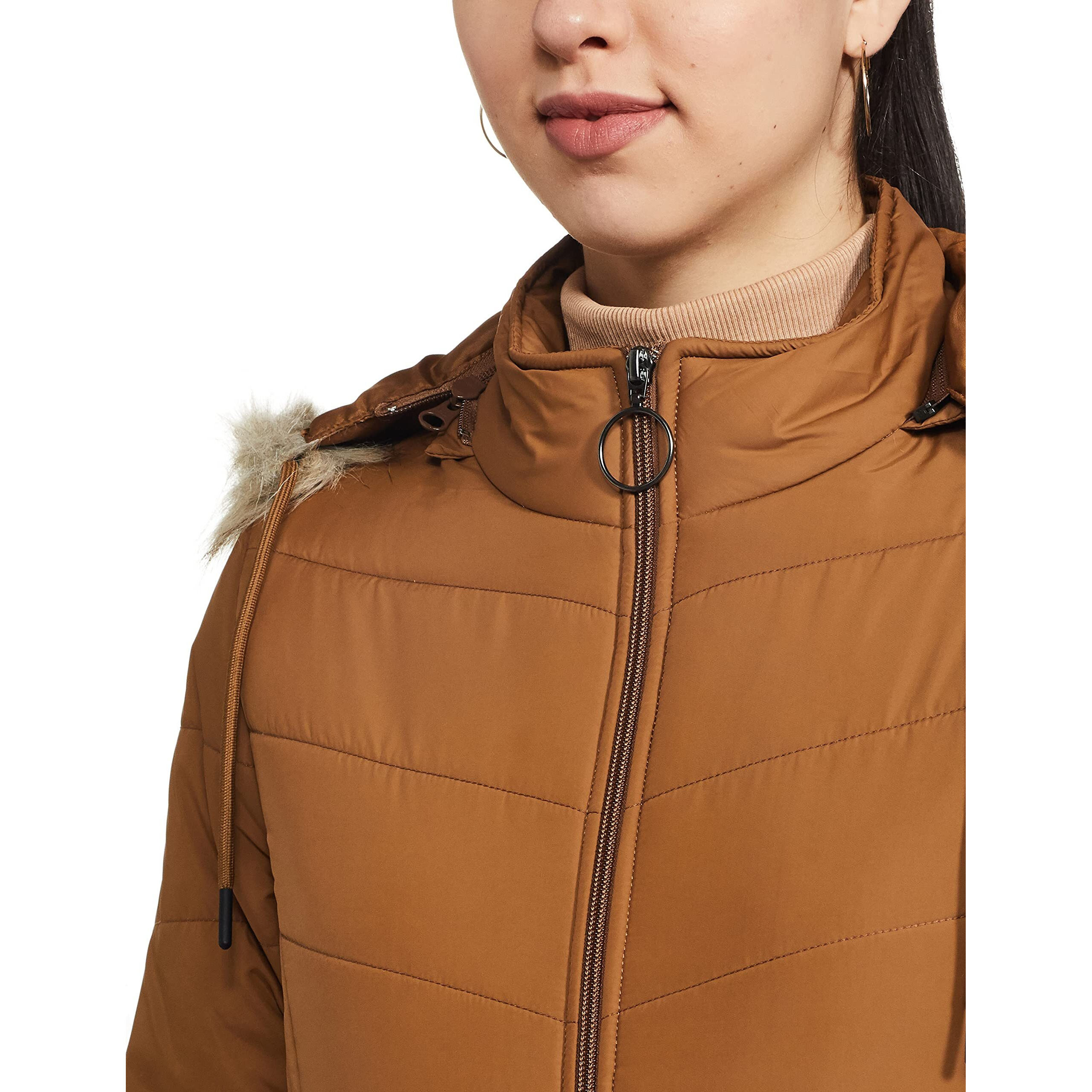 Qube By Fort Collins Women's Nylon Standard Length Parka Coat (39277Az_Tan_M)