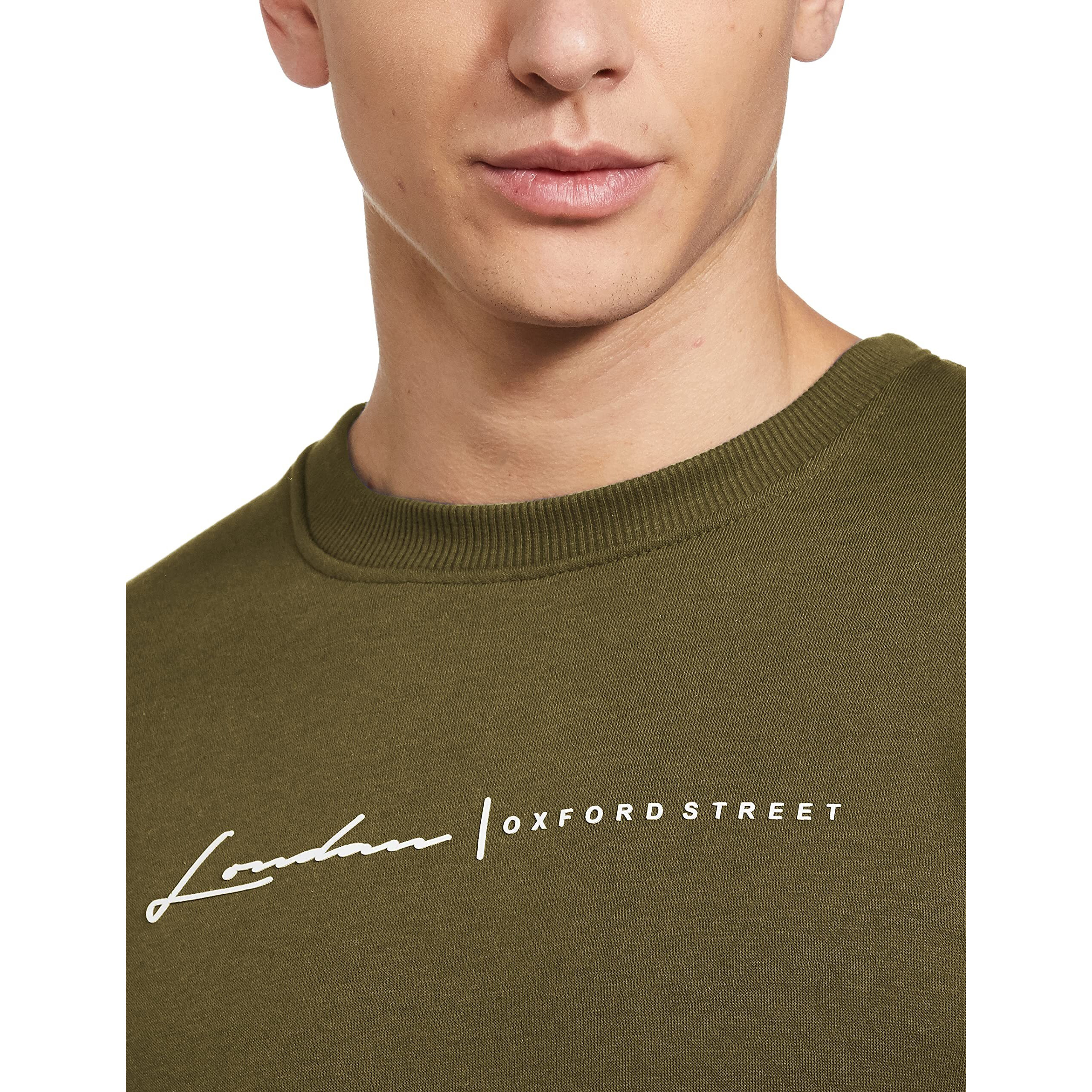 Qube By Fort Collins Men's Fleece Round Neck Regular Fit Sweatshirt (929247 SMU_Bright Olive_XL)
