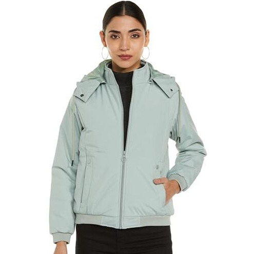 Qube By Fort Collins Women's Polyester Short Length Parka Coat (V84301AZ_Pastel Green Medium)
