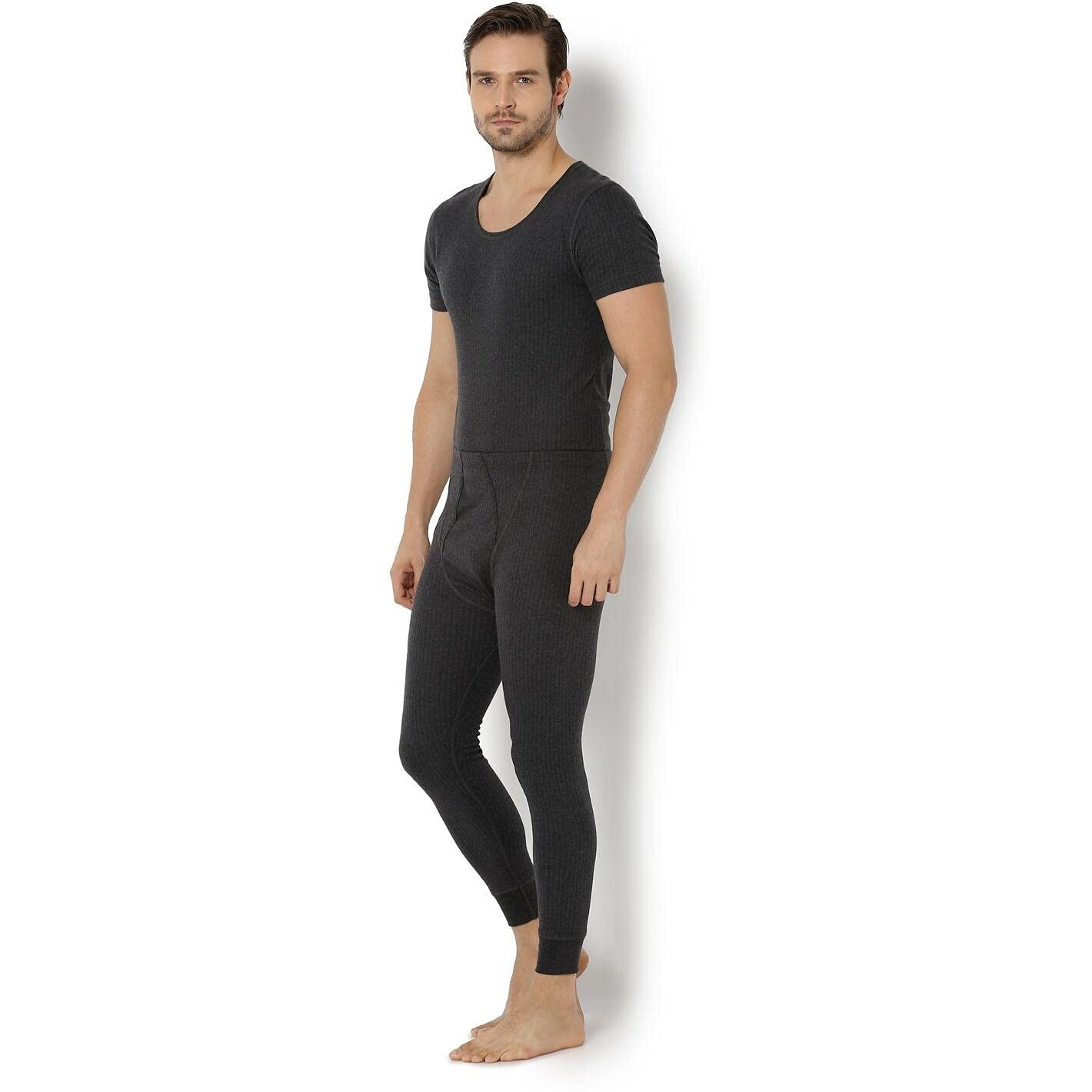 Van Heusen Men Thermal Bottom - Cotton Viscose Blend - Anti Bacterial, Snug Fit, Solid_71003_Charcoal Melange_M