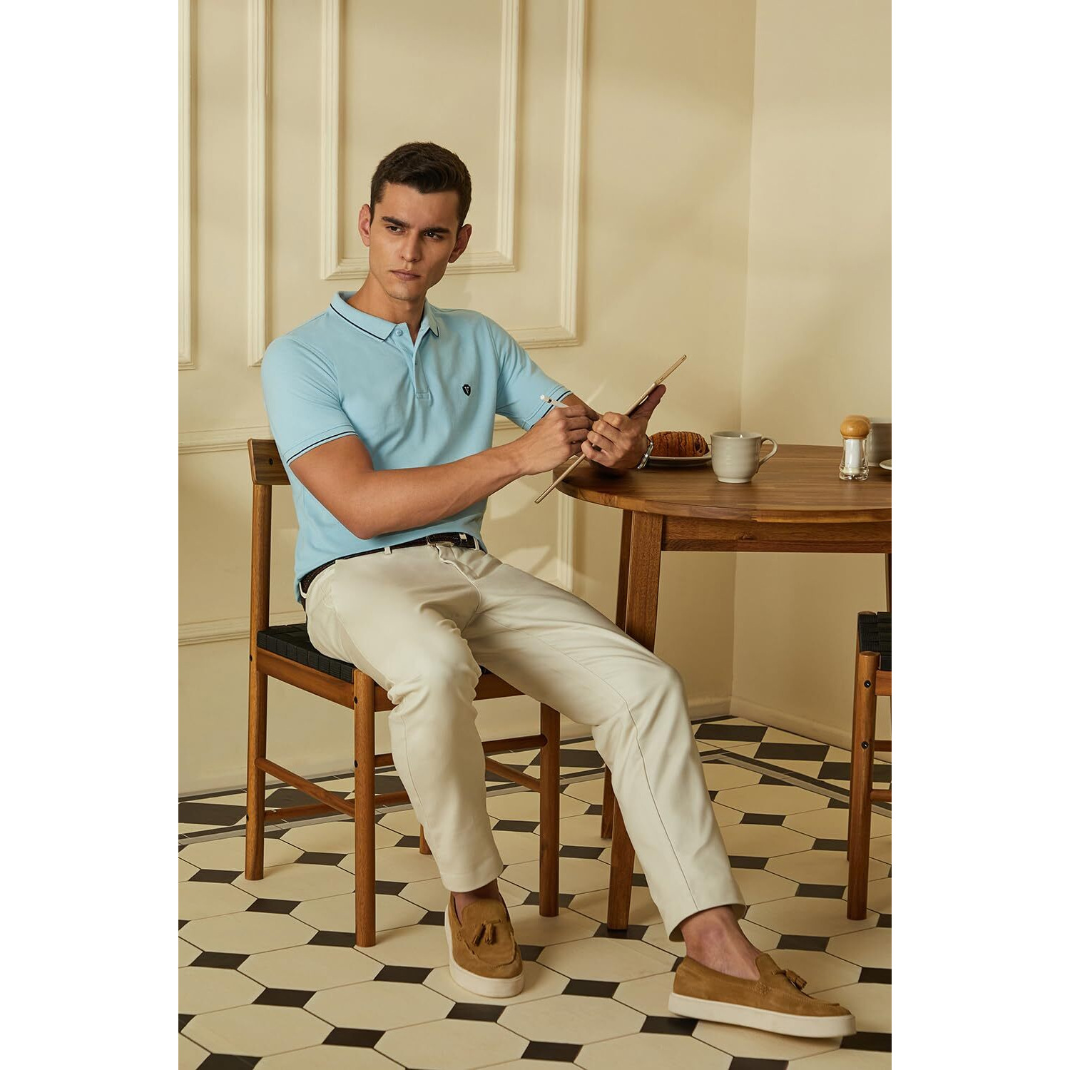 Van Heusen Men's Regular Fit Polo T-Shirt (VSKPWRGFY65647_Light Blue L)