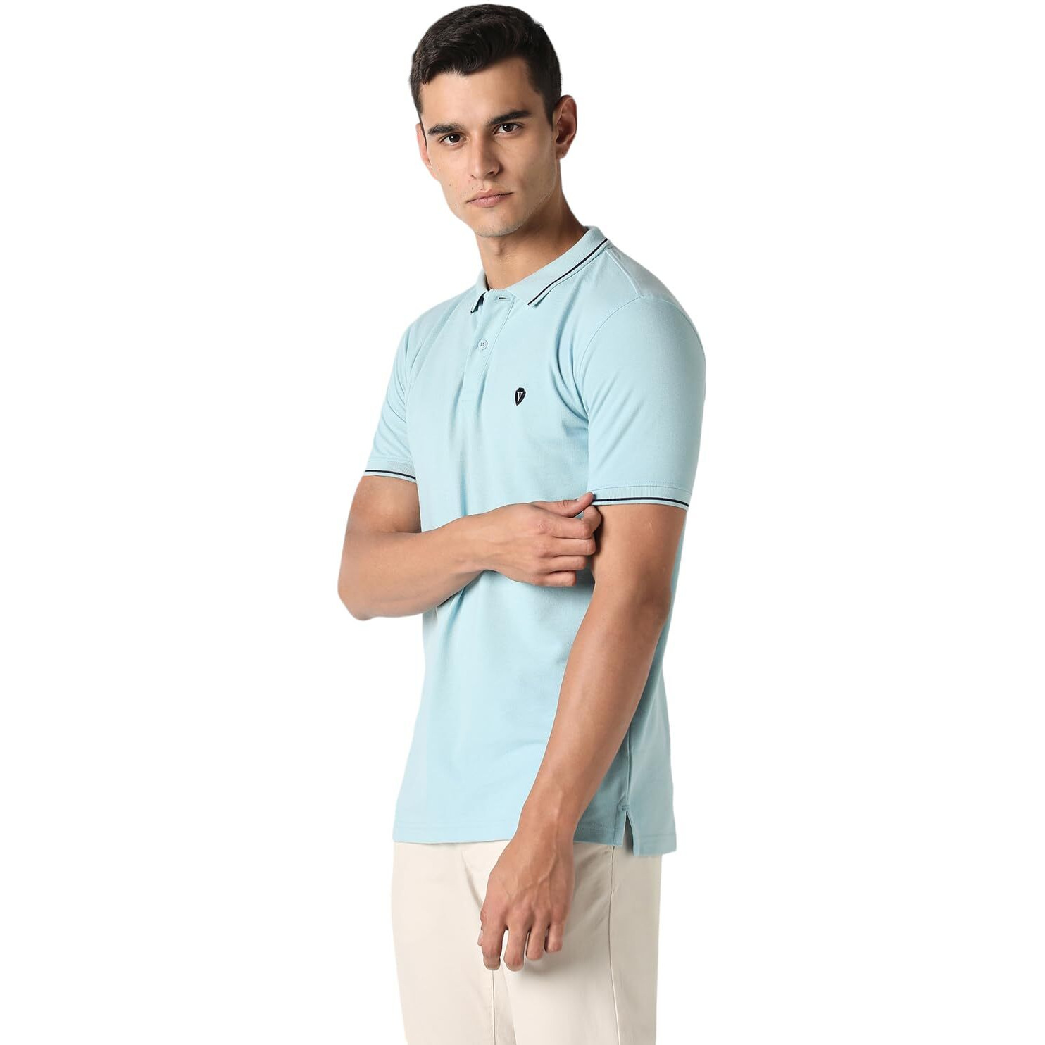 Van Heusen Men's Regular Fit Polo T-Shirt (VSKPWRGFY65647_Light Blue L)