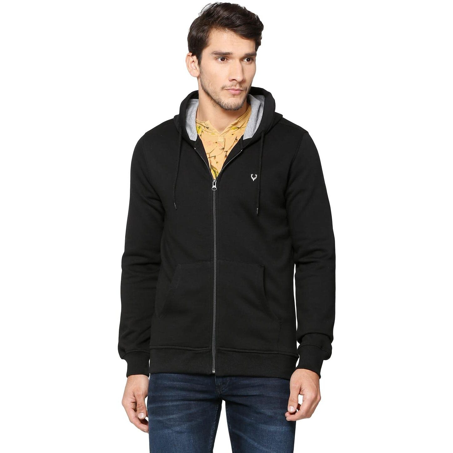 Allen Solly Men's Cotton Hooded Neck Sweatshirt (ASSTORGPK64027S_Black_Black_S)