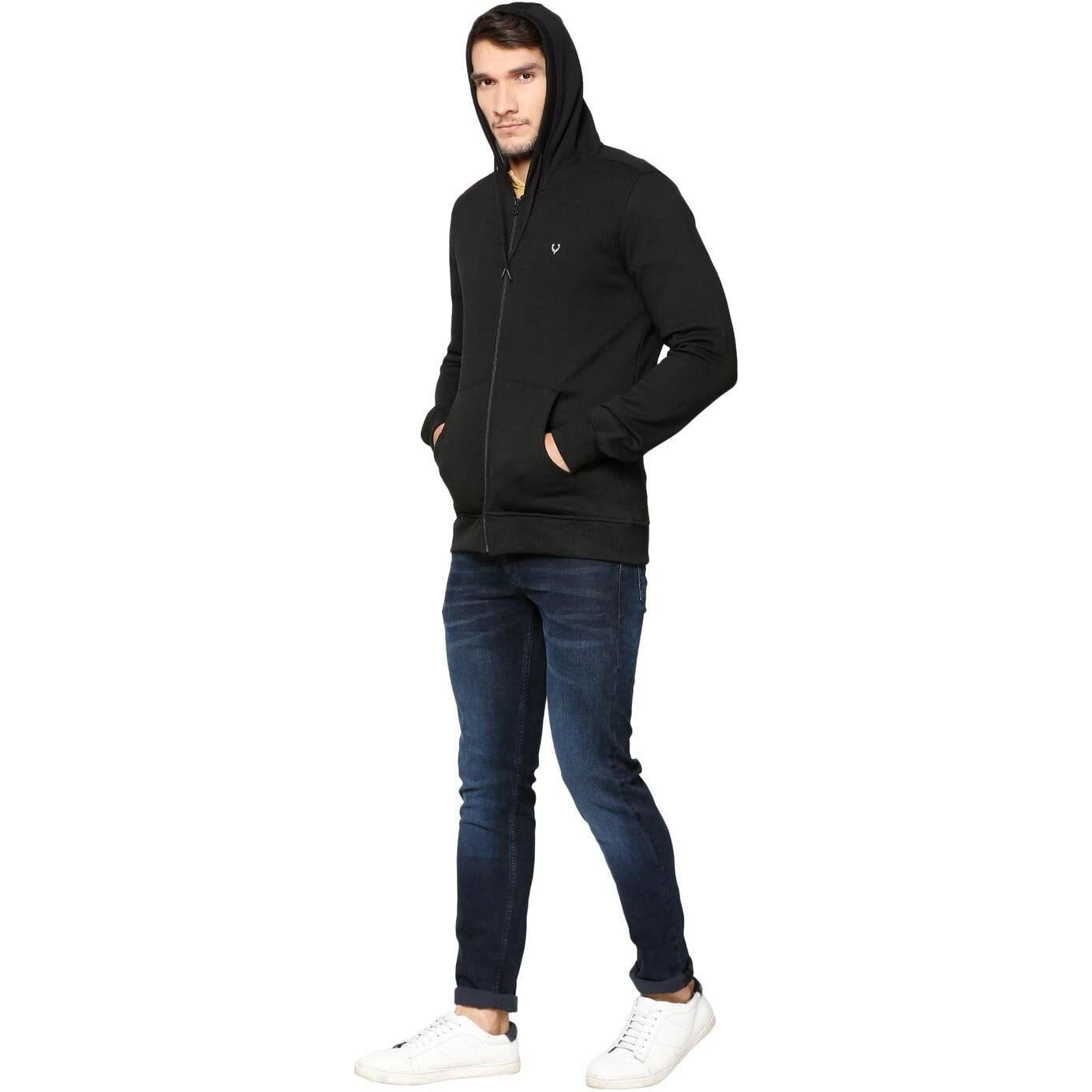 Allen Solly Men's Cotton Hooded Neck Sweatshirt (ASSTORGPK64027S_Black_Black_S)
