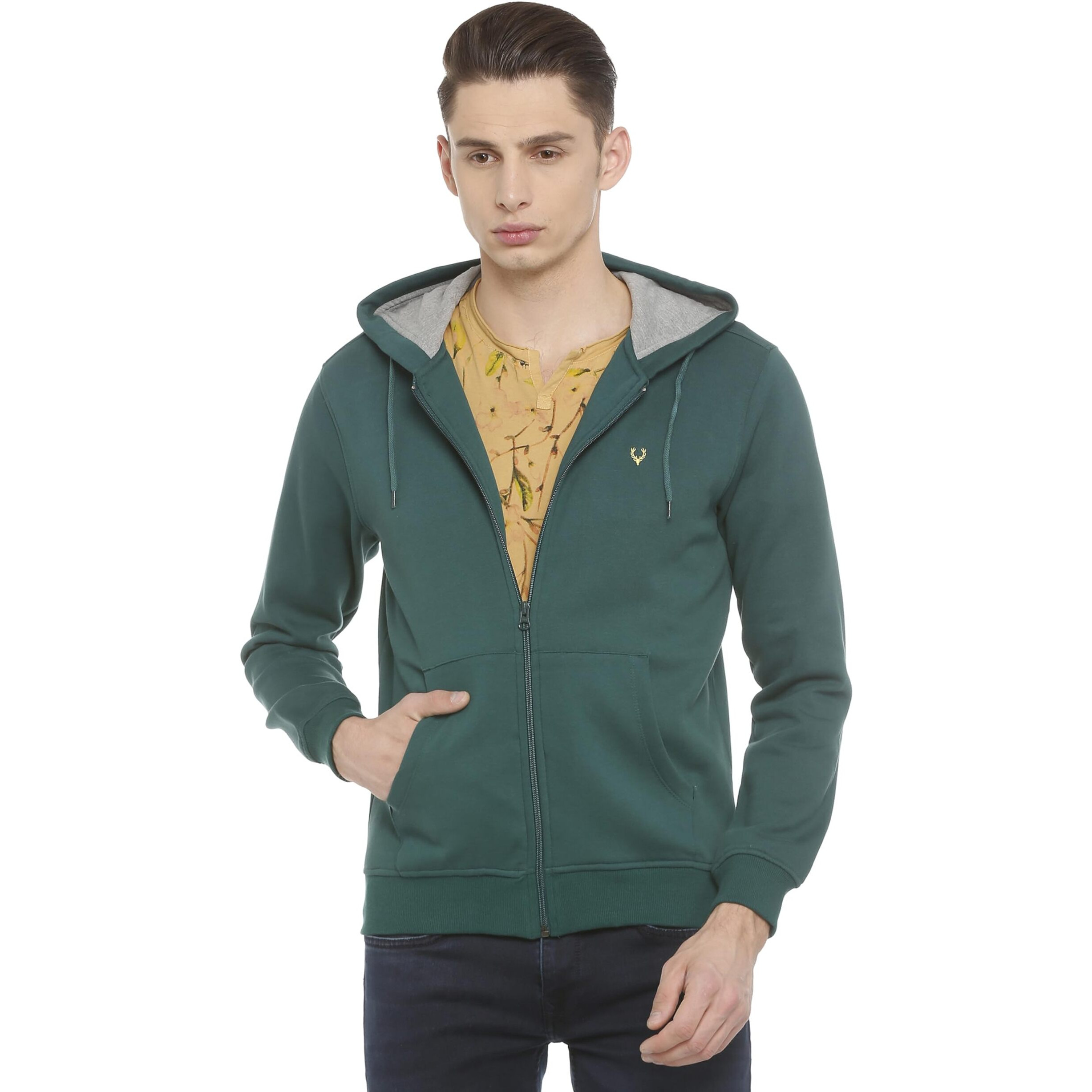 Allen Solly Men's Cotton Hooded Neck Sweatshirt (ASSTORGPW59795XL_Pine Green 19-5414TCX_Pine Green_XL)