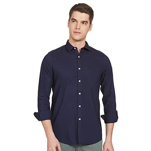 Allen Solly Men's Solid Slim Fit Shirt (ASSFWMOFP83286_Navy 40)