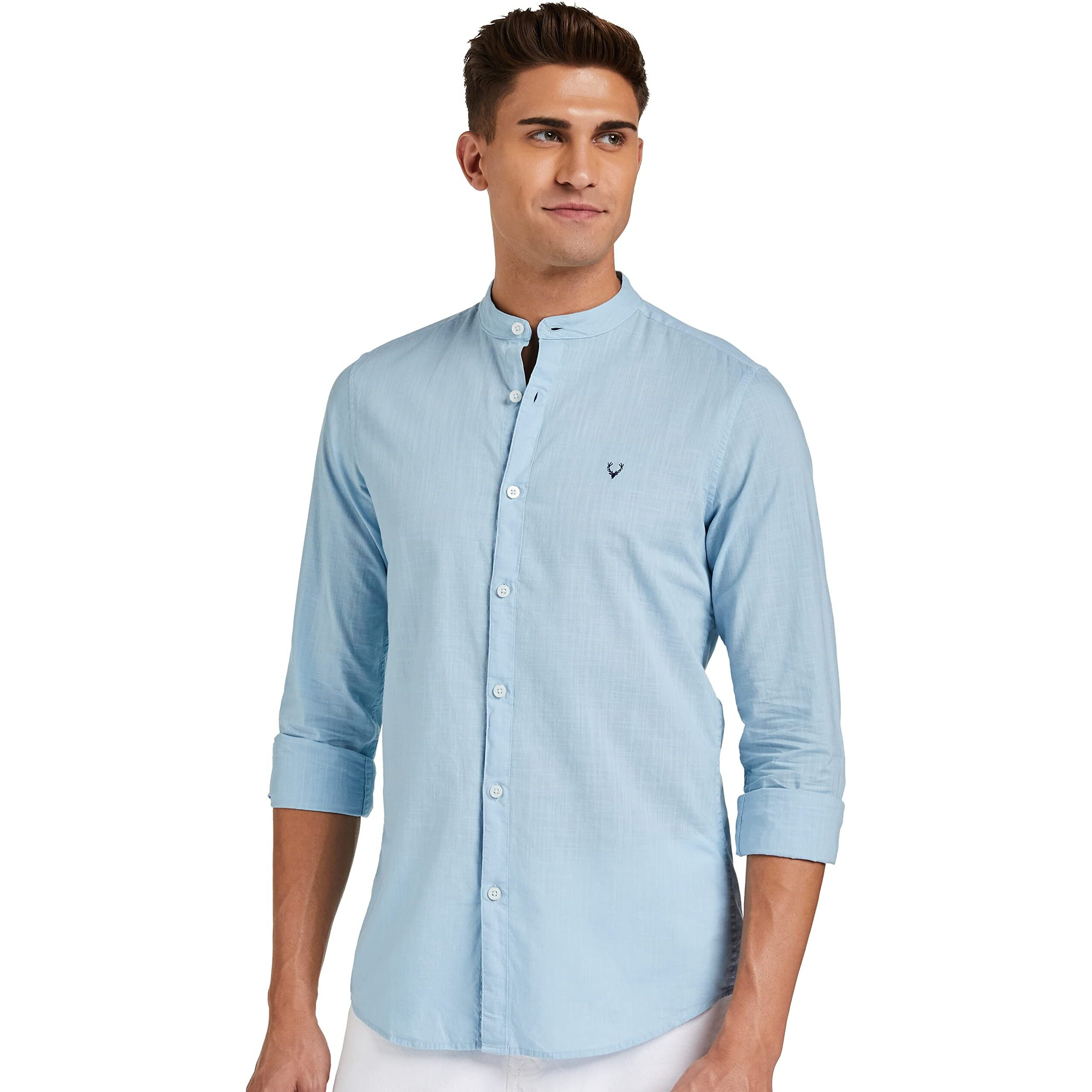 Allen Solly Men's Solid Slim fit Shirt (ASSFWMOFX67262_Sky Blue 38)
